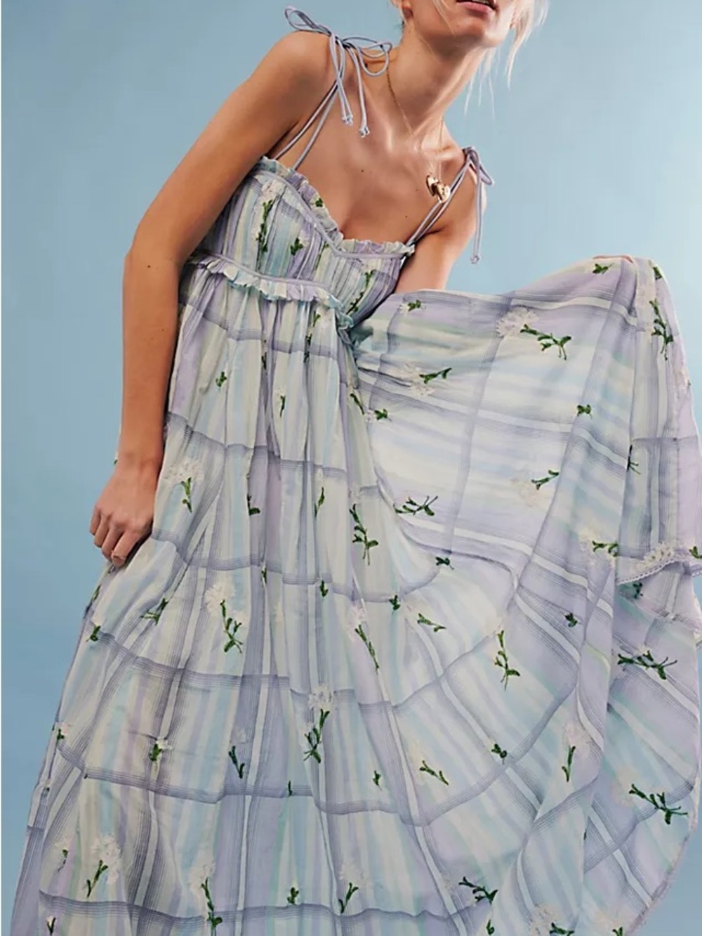 Free People Lavender & White Floral Tiered Maxi Dress